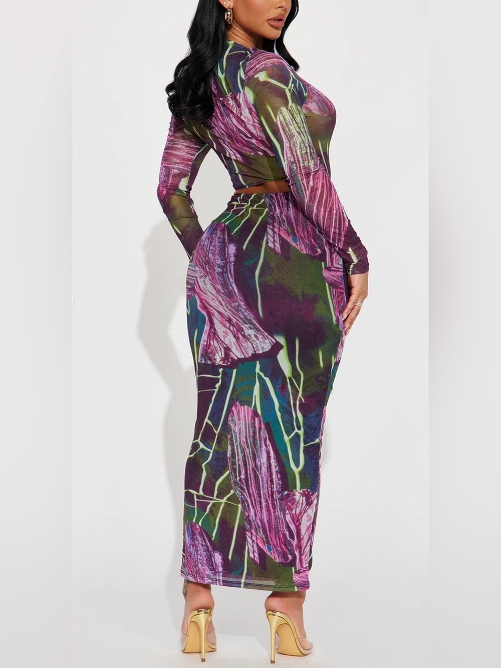 Fashion Nova Purple Multi Sheer Floral Maxi Skirt Set - Picture 2 of 5